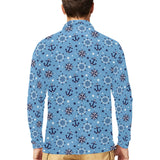 Anchors rudder compass star nautical pattern Men's Long Sleeve Polo Shirt