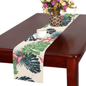heliconia flowers, palm and monstera leaves Table Runner