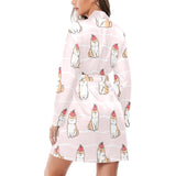 Cute Shiba Inu Dog Apple pattern Women's Long Sleeve Belted Night Robe