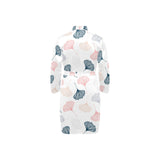 Black Gray Cream coral ginkgo leaves pattern Men's Long Sleeve Belted Night Robe