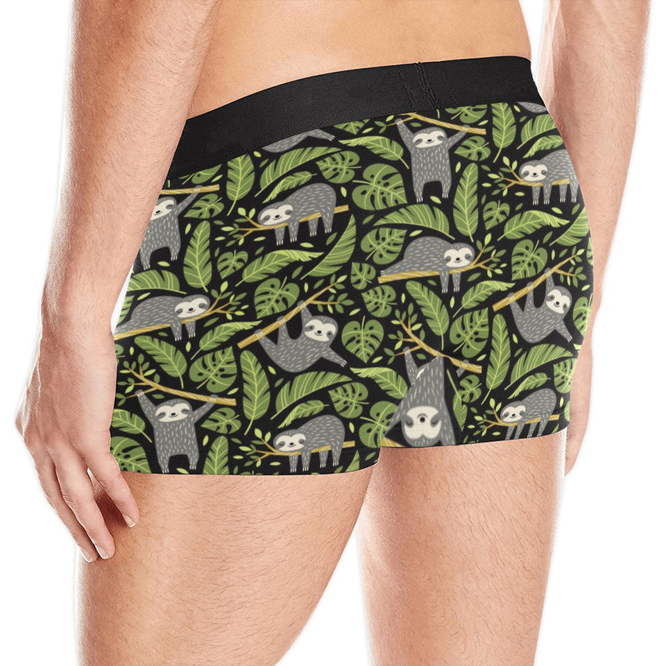 Cute sloths tropical palm leaves black background Men's All Over Print Boxer Briefs Men's Underwear