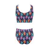 Pineapples pattern zigzag background Chest Bowknot High Waisted Bikini Swimsuit