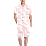 Cute moon cloud star pattern pink dot background Men's V-Neck Short Pajama Set