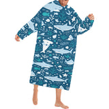 Cute shark pattern Blanket Robe with Sleeves