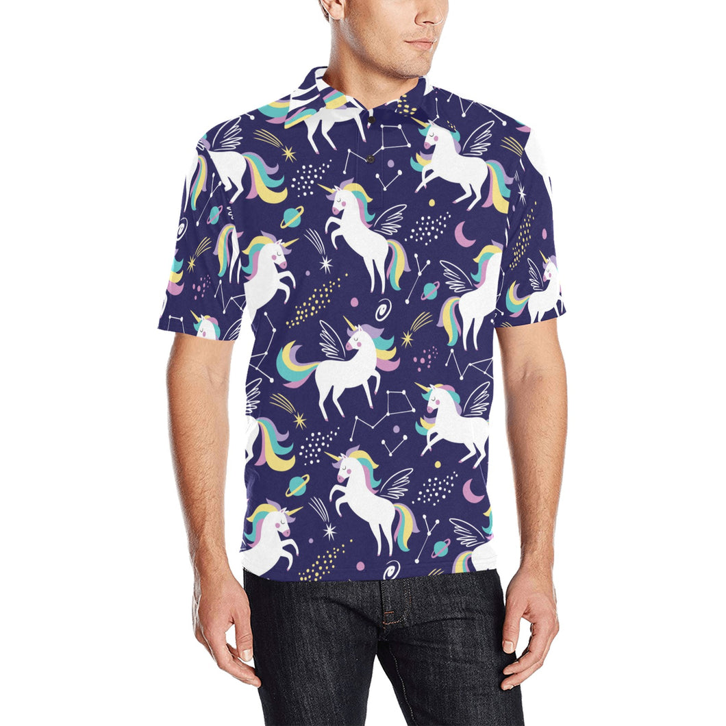Hand drawn cute unicorn star planet Men's All Over Print Polo Shirt