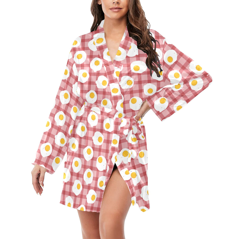 Fried Eggs Pattern Print Design 03 Women's Long Sleeve Belted Night Robe