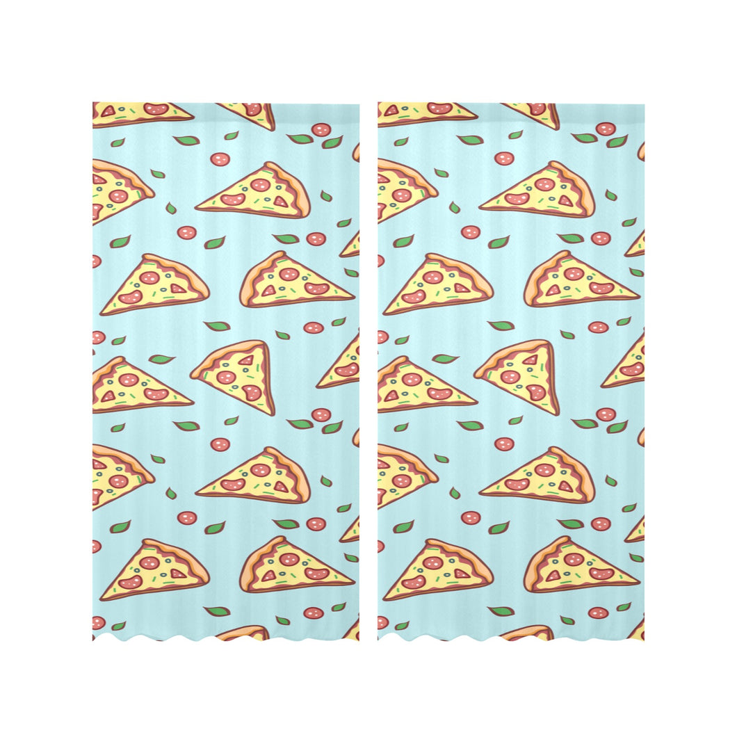 Hand drawn pizza blue background Gauze Curtain