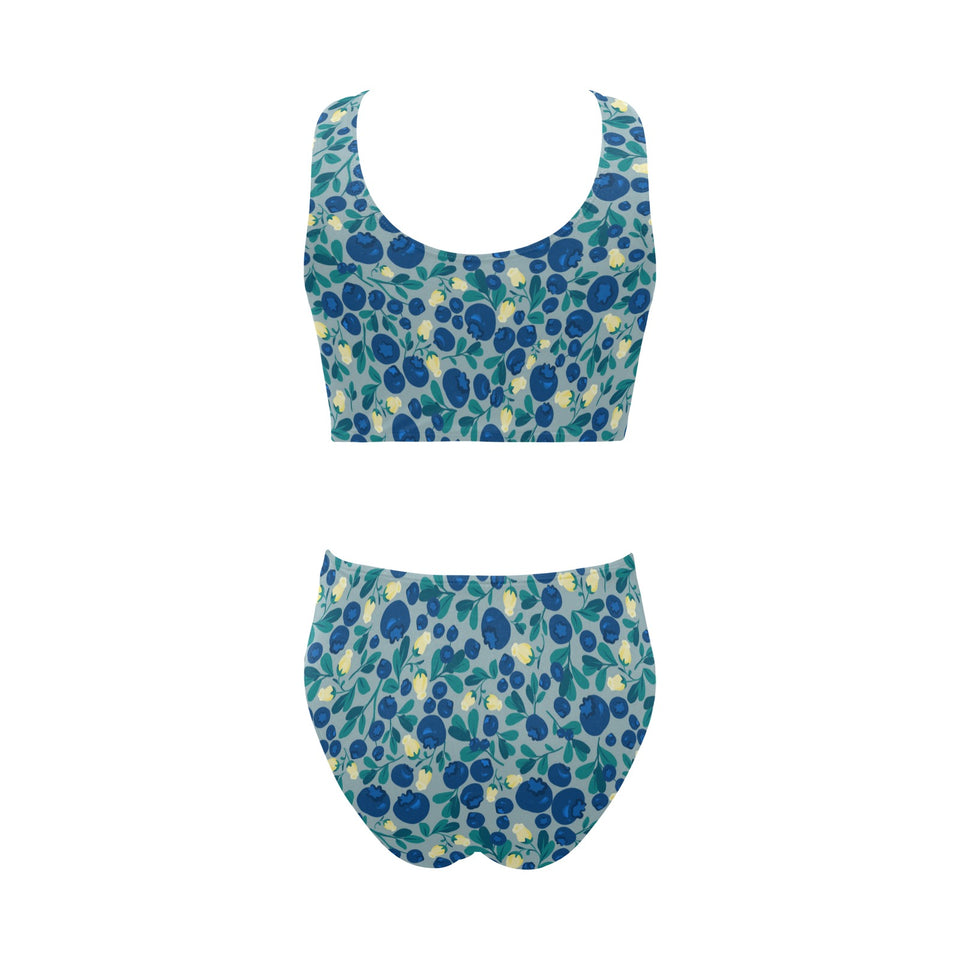 blueberry design pattern Chest Bowknot High Waisted Bikini Swimsuit