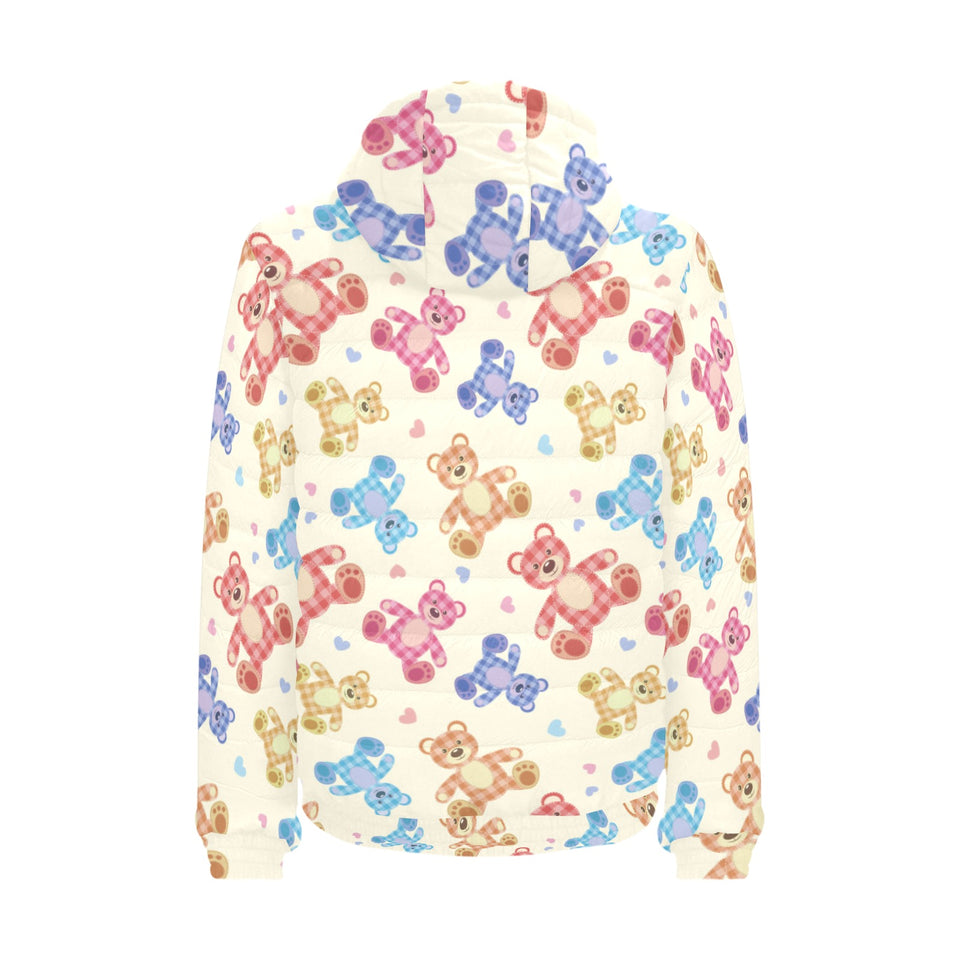 Teddy Bear Pattern Print Design 05 Men's Padded Hooded Jacket