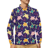 Colorful sea turtle pattern Men's Long Sleeve Polo Shirt