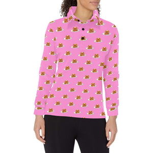 Pancake Pattern Print Design 04 Women's Long Sleeve Polo Shirt