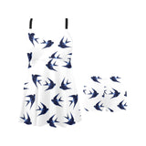 Swallow Pattern Print Design 03 Chest Sexy Pleated Two Piece Swim Dress