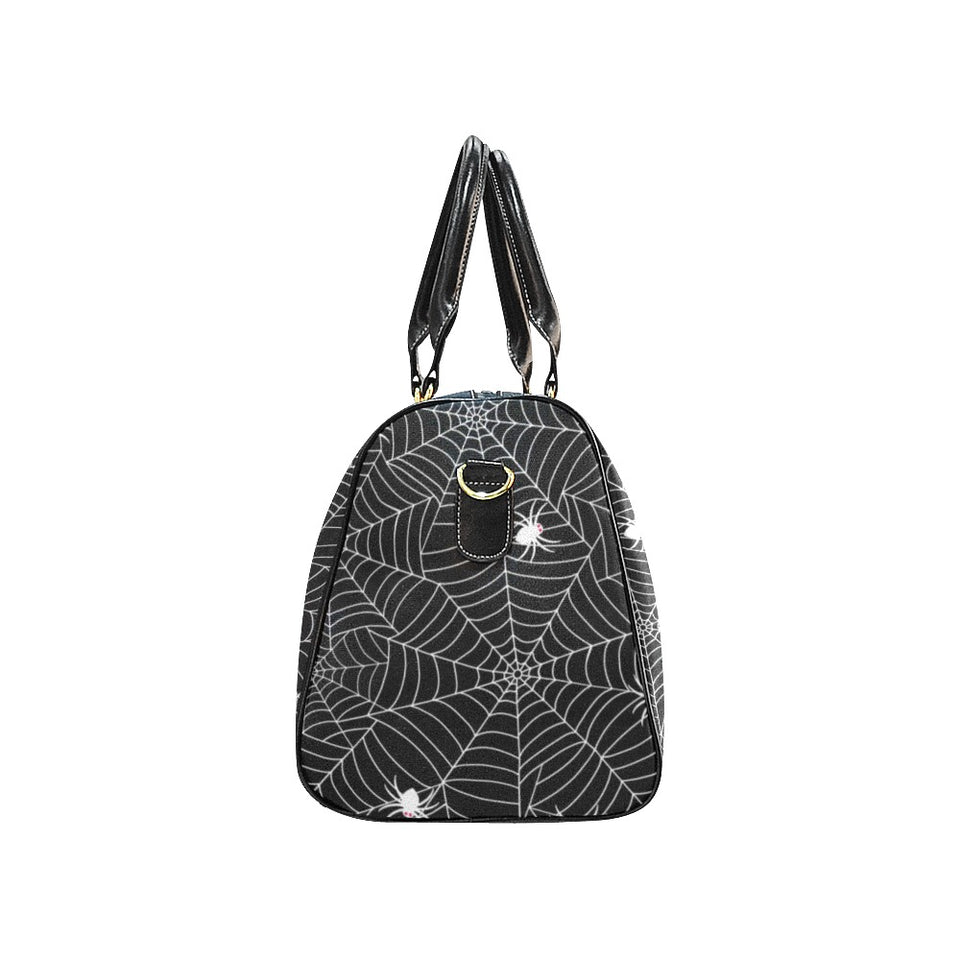 Spider web design pattern Black background white c Travel Bag