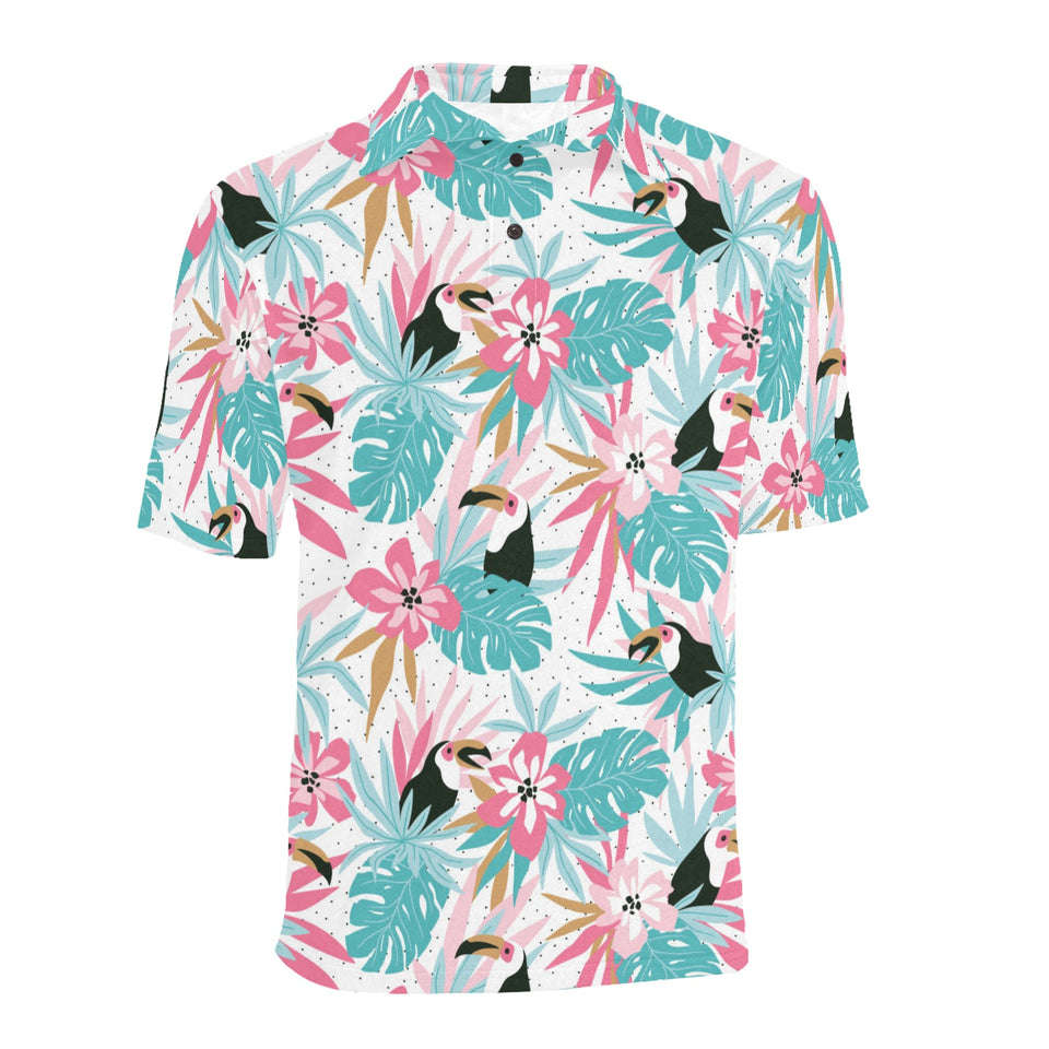 Toucan tropical flower leave pattern Men's All Over Print Polo Shirt
