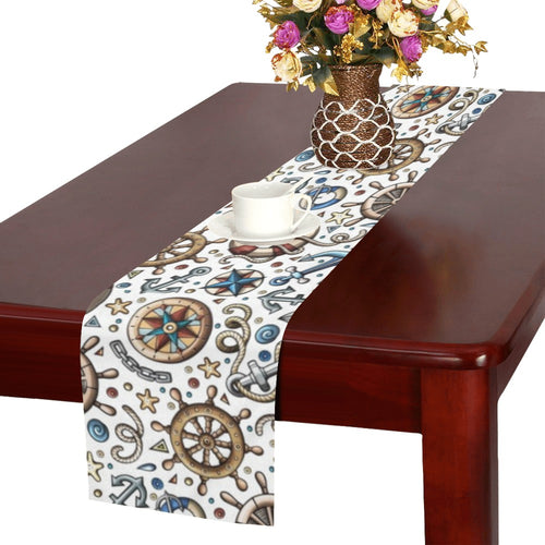Cute nautical steering wheel anchor pattern Table Runner
