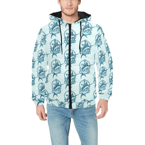 Swordfish Pattern Print Design 05 Men's Padded Hooded Jacket