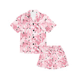 Pink flamingos pattern background Kids' Boys' Girls' V-Neck Short Pajama Set