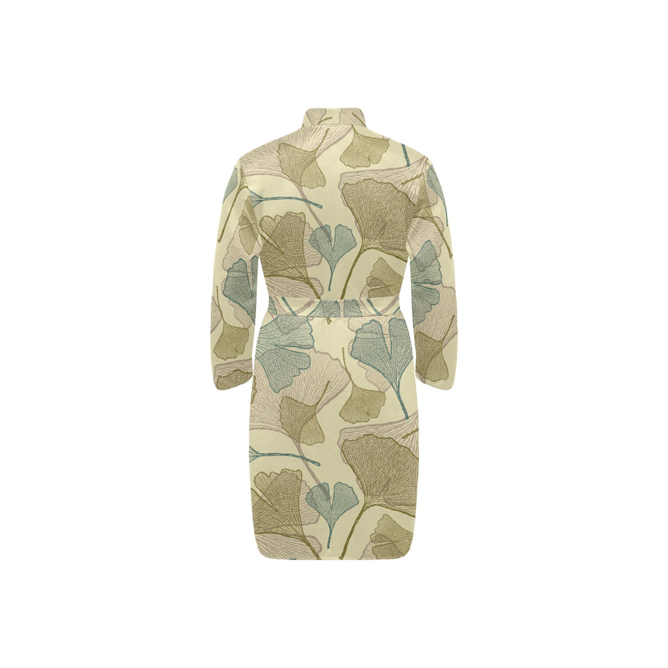 Ginkgo leaves design pattern Men's Long Sleeve Belted Night Robe