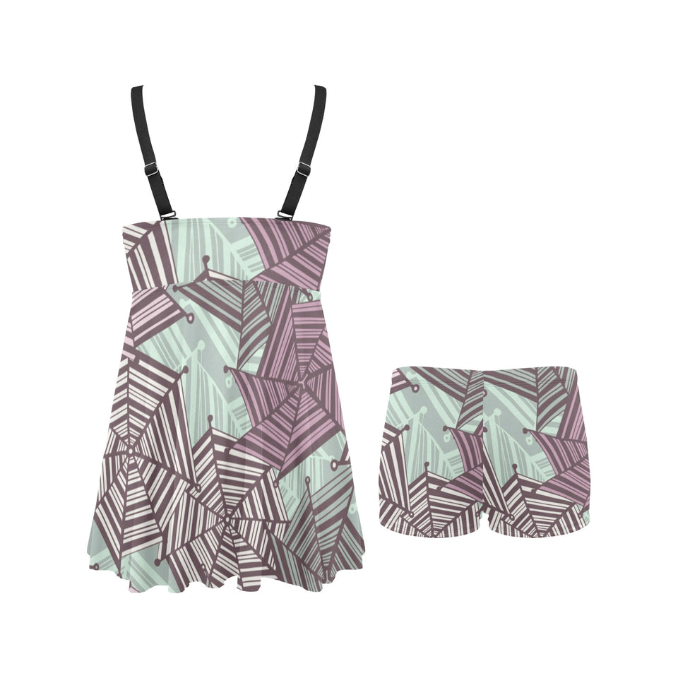 Spider web cobweb design color pattern Chest Sexy Pleated Two Piece Swim Dress