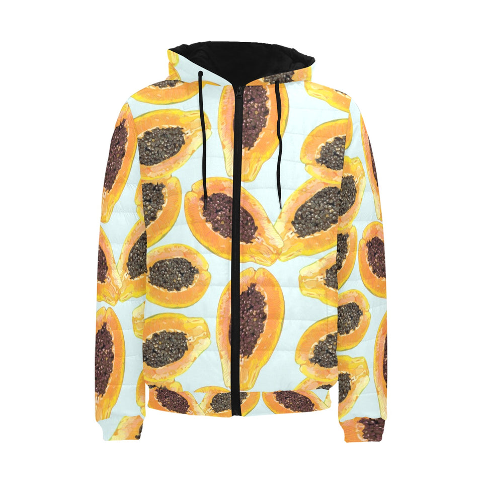 Watercolor papaya pattern Men's Padded Hooded Jacket