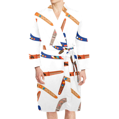 Boomerang Australian aboriginal ornament pattern Men's Long Sleeve Belted Night Robe