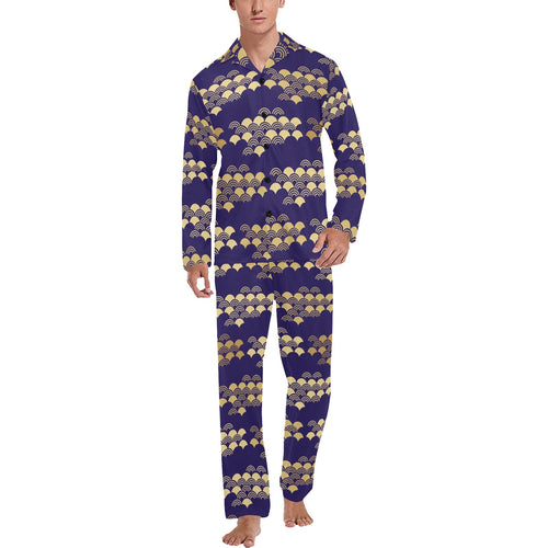 Beautiful japanese fan pattern Men's Long Pajama Set