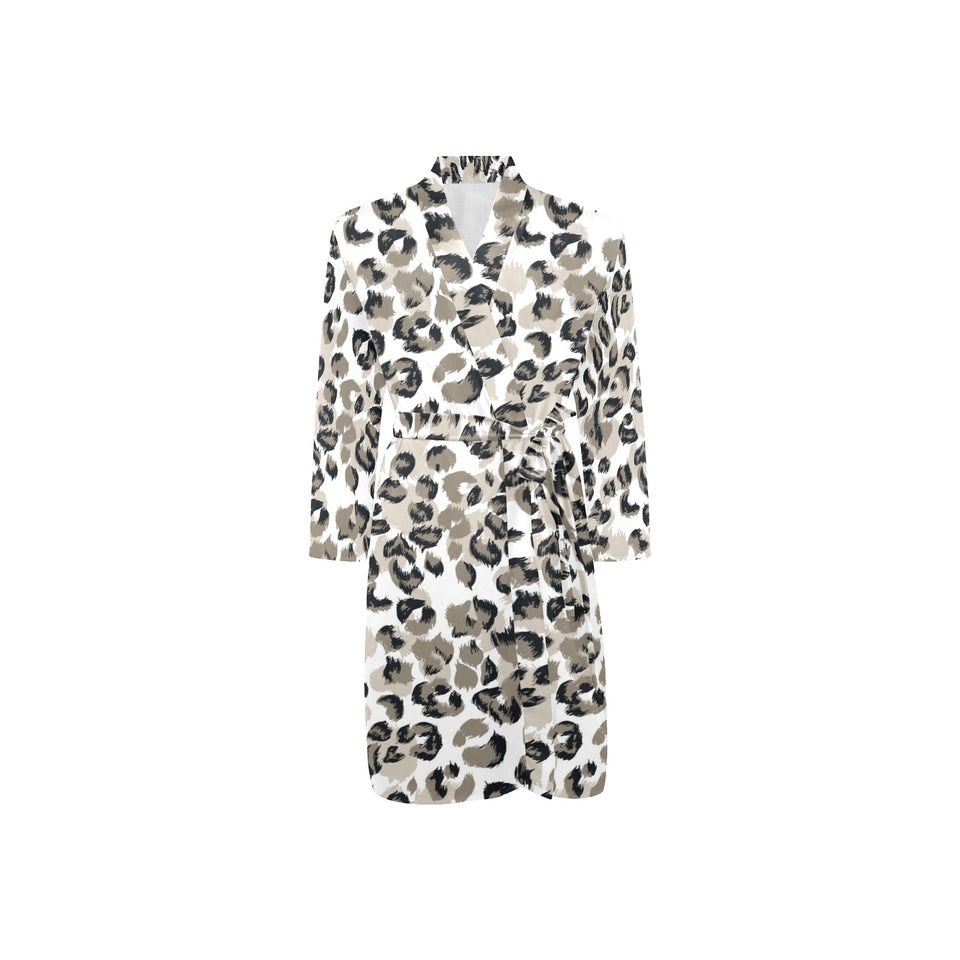 Leopard skin print pattern Men's Long Sleeve Belted Night Robe