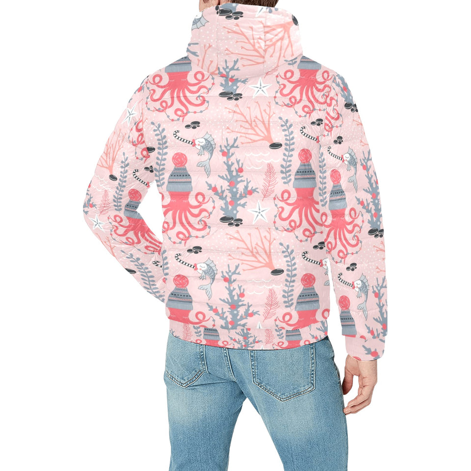 Octopus winter hat garland Fish candy Seaweed Cora Men's Padded Hooded Jacket