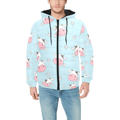 Cute cow flower pattern Men's Padded Hooded Jacket