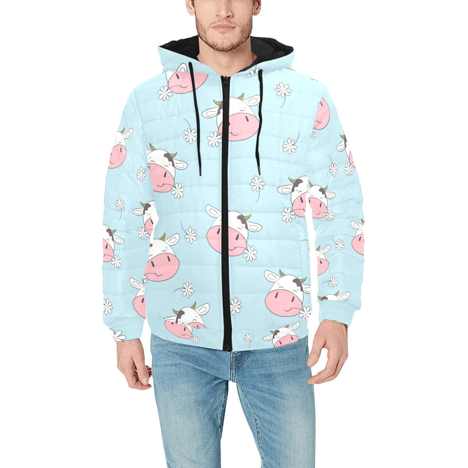 Cute cow flower pattern Men's Padded Hooded Jacket