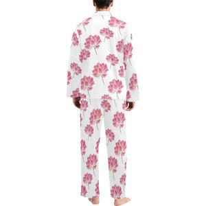 Pink lotus waterlily pattern Men's Long Pajama Set