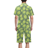 Hop pattern Hop cone background Men's V-Neck Short Pajama Set