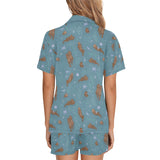 Sea otters pattern Women's V-Neck Short Pajama Set