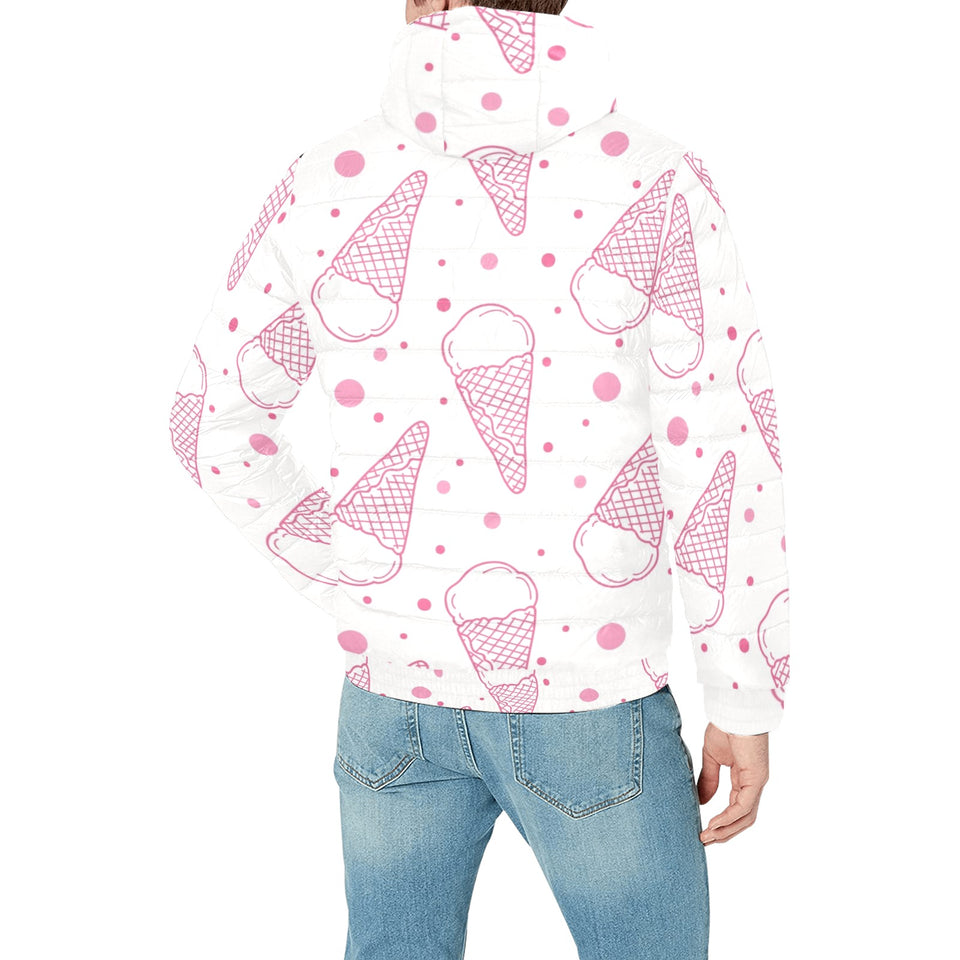 Hand drawn ice cream pattern Men's Padded Hooded Jacket