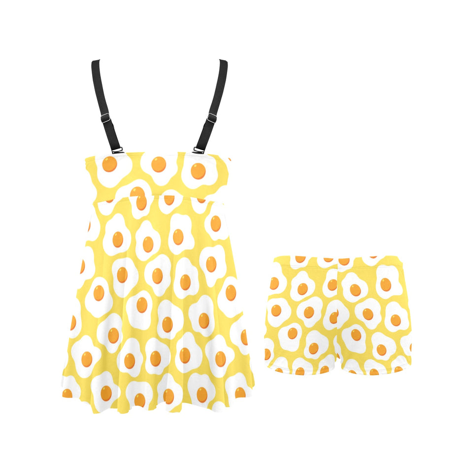 Fried Eggs Pattern Print Design 05 Chest Sexy Pleated Two Piece Swim Dress