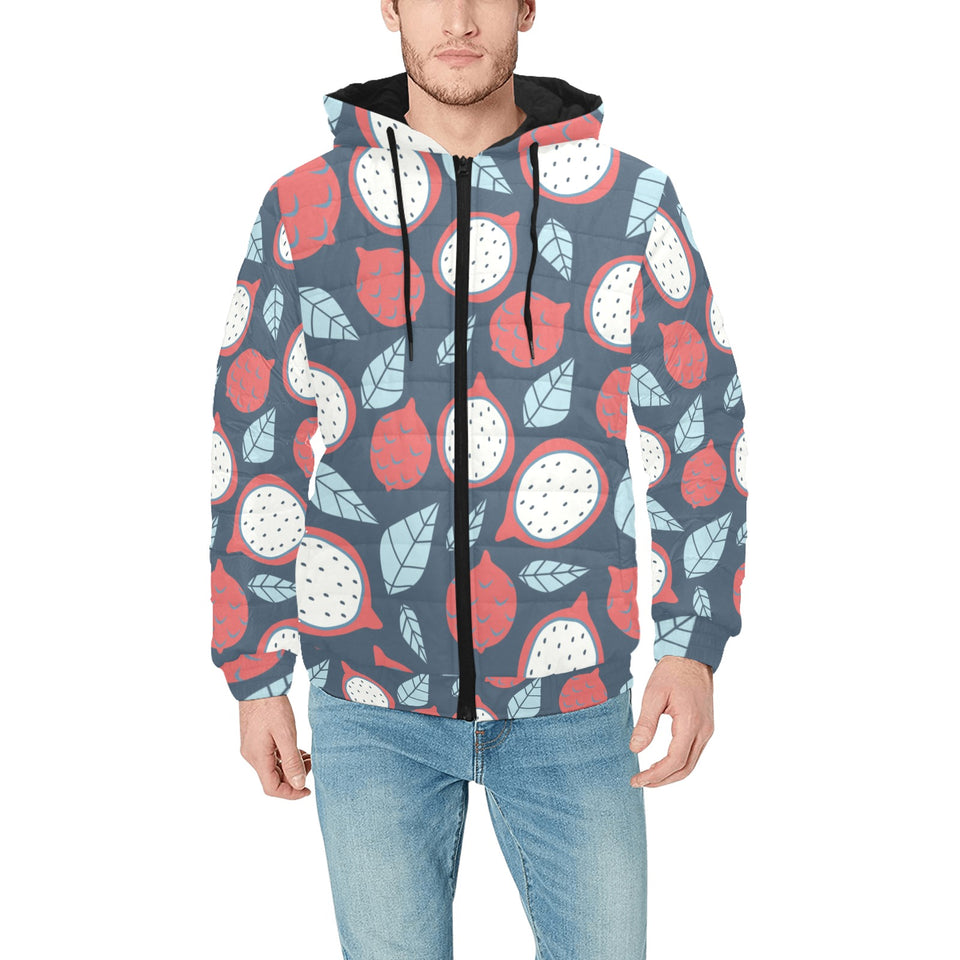 dragon fruits dark blue background Men's Padded Hooded Jacket