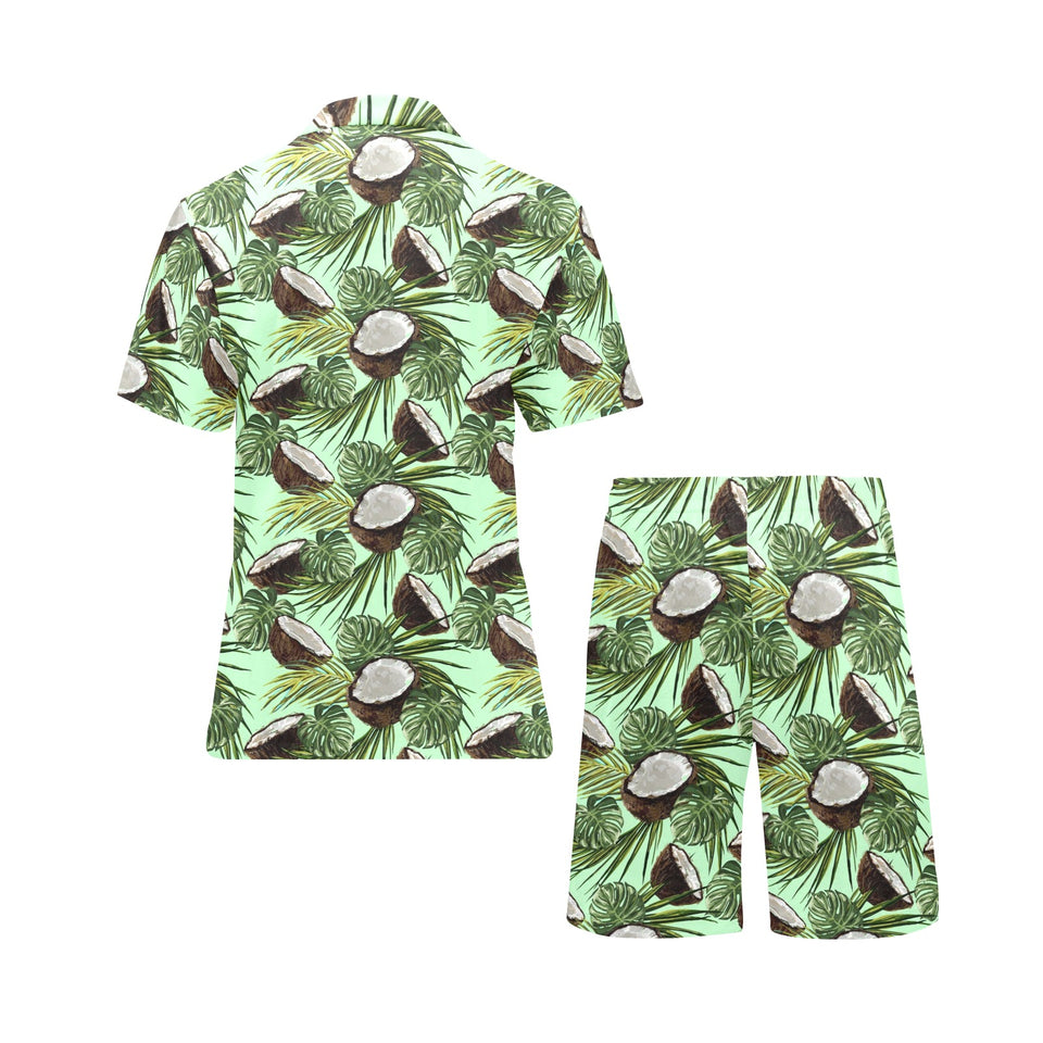 Coconut Pattern Print Design 02 Men's V-Neck Short Pajama Set