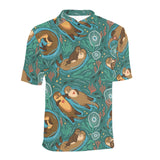 cute brown sea otters ornamental seaweed corals gr Men's All Over Print Polo Shirt