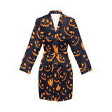 Halloween pattern Pumpkin background Women's Long Sleeve Belted Night Robe