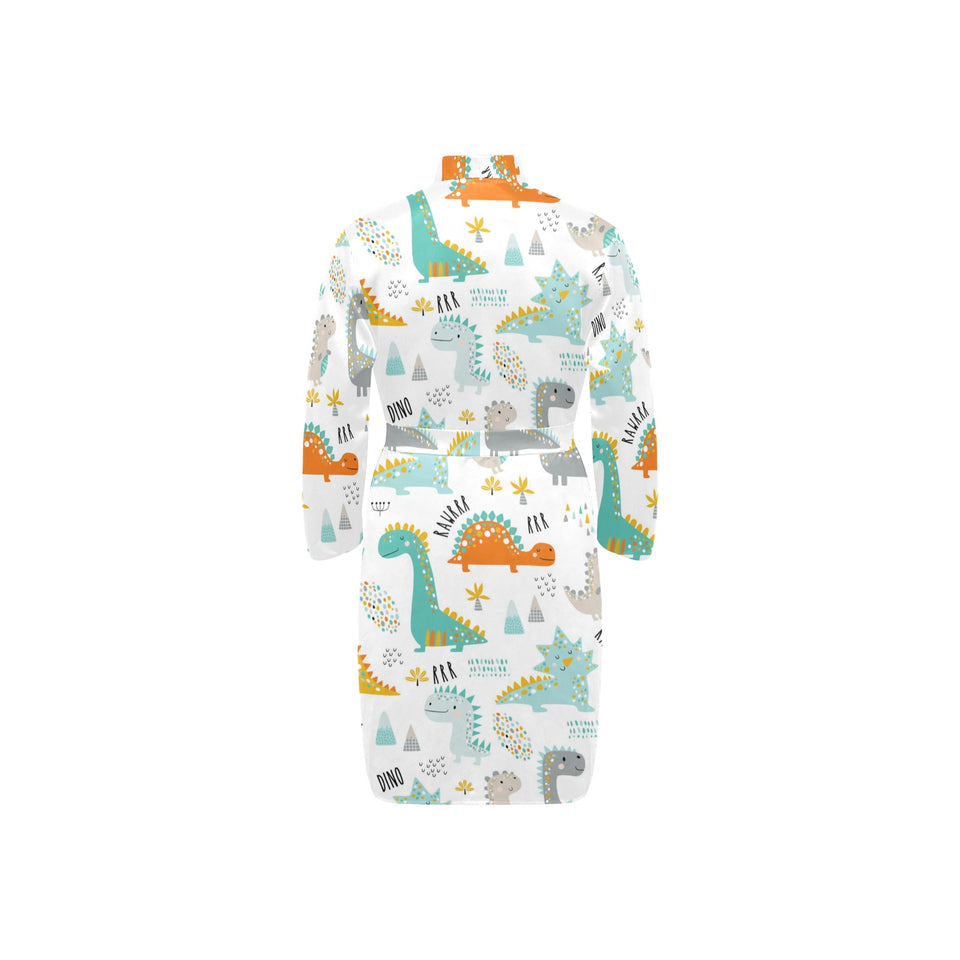Cute funny kids dinosaurs pattern Men's Long Sleeve Belted Night Robe