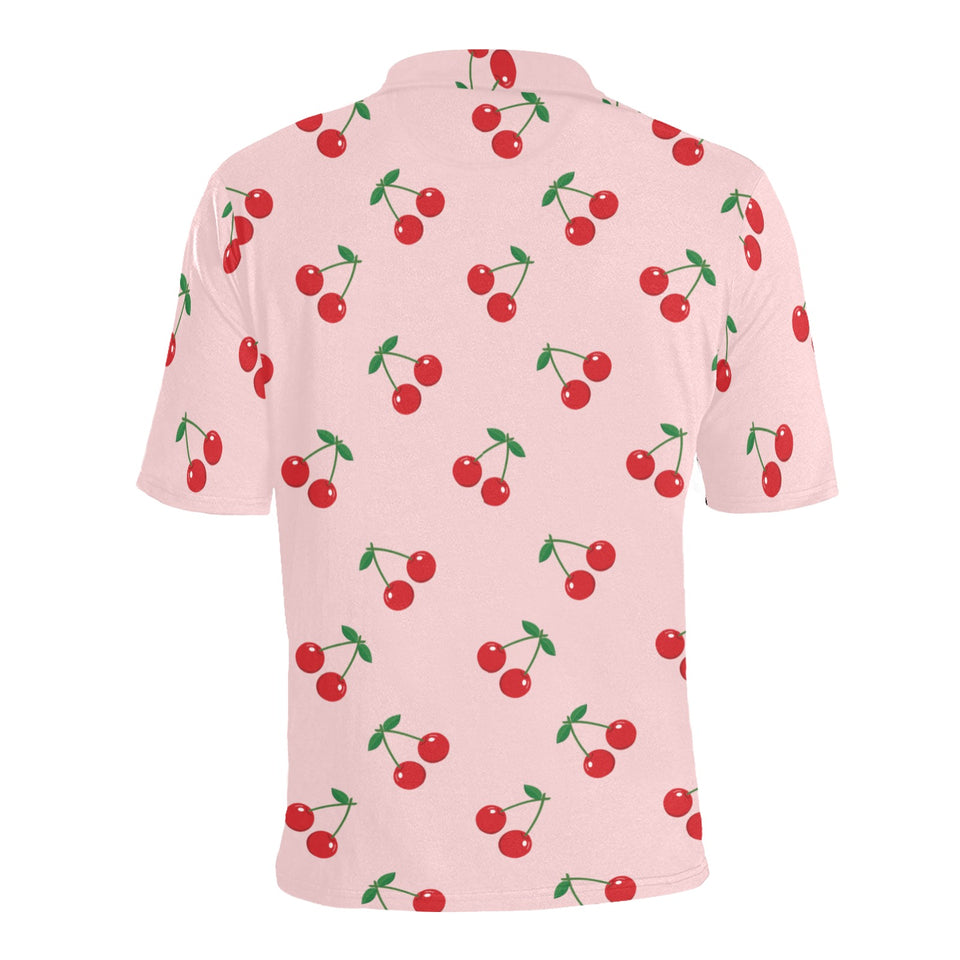 cherry pattern pink background Men's All Over Print Polo Shirt