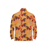 red rooster chicken cock pattern Men's Long Sleeve Polo Shirt