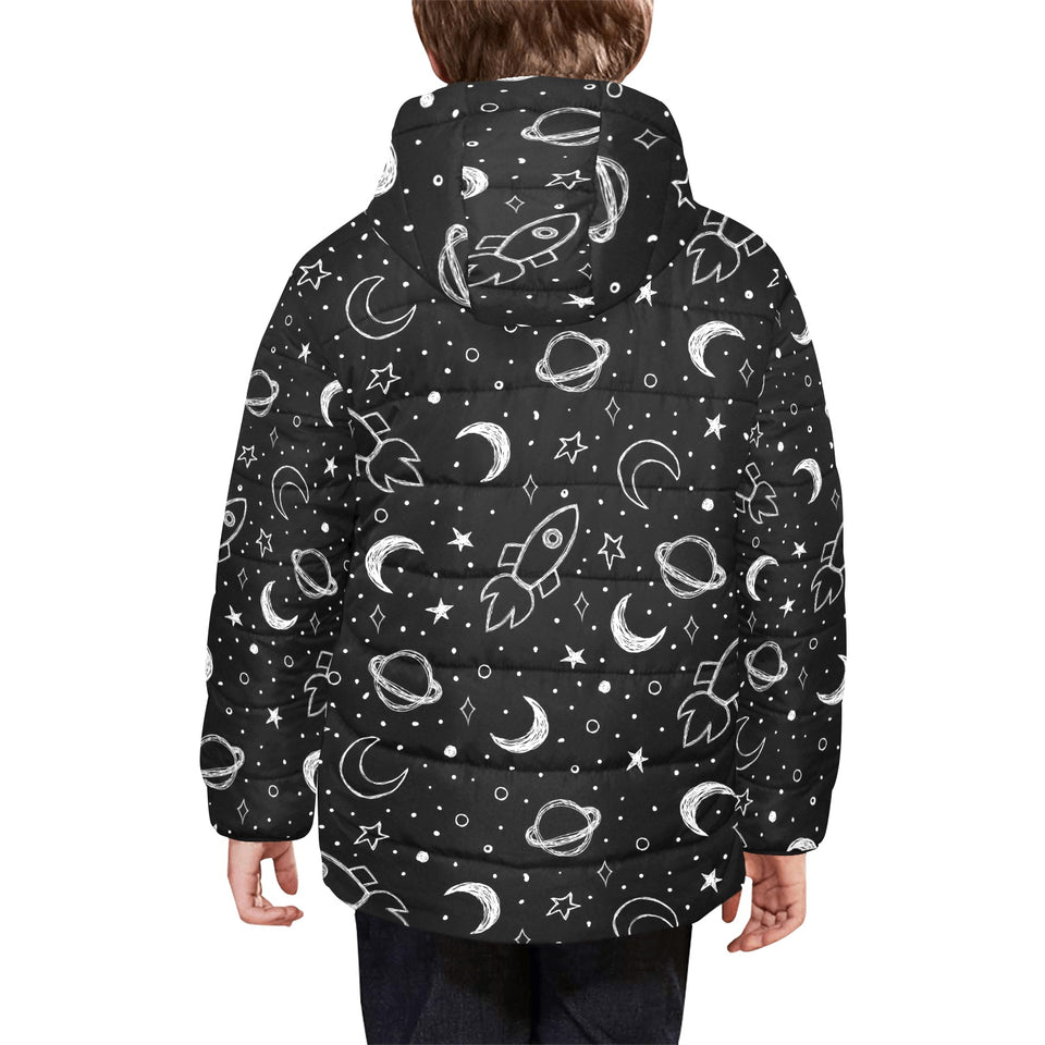 Hand drawn space rocket star planet Kids' Boys' Girls' Padded Hooded Jacket