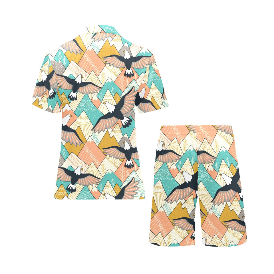 Eagle Pattern Print Design 02 Men's V-Neck Short Pajama Set