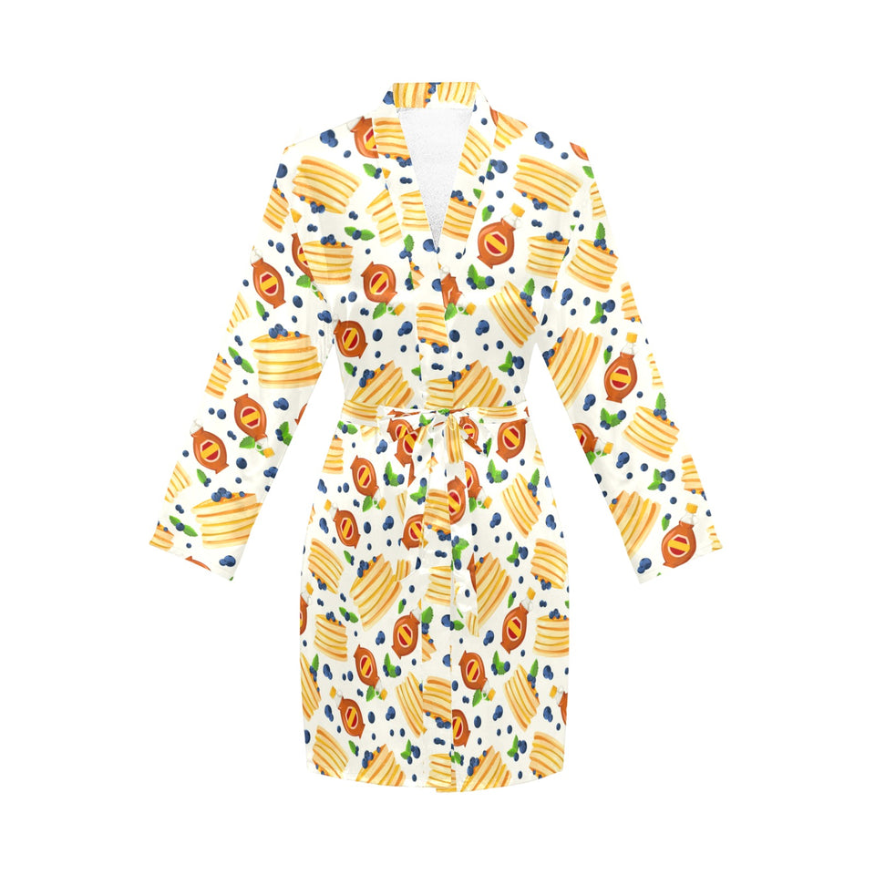 Pancake Pattern Print Design 02 Women's Long Sleeve Belted Night Robe