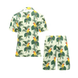 Beautiful parrot palm leaves pattern Men's V-Neck Short Pajama Set