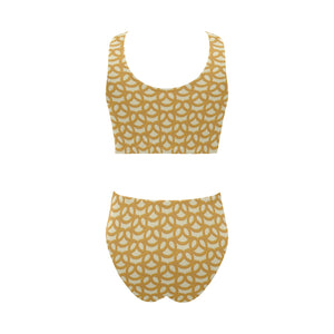 Pretzels Pattern Print Design 01 Chest Bowknot High Waisted Bikini Swimsuit