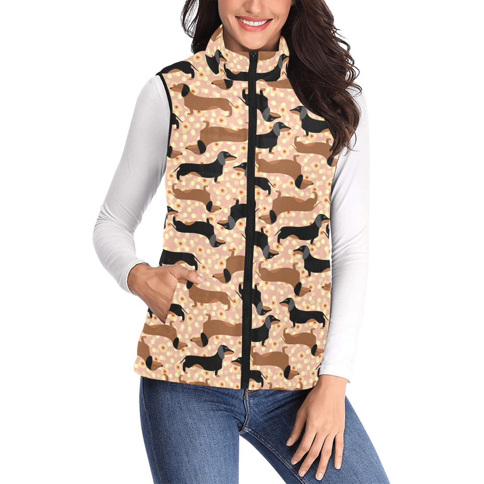 Dachshund floral background Women's Padded Vest