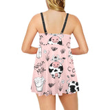 Cows milk product pink background Chest Sexy Pleated Two Piece Swim Dress