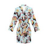 Rooster chicken cock snowfalke Women's Long Sleeve Belted Night Robe